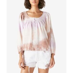 Lucky Brand purple tie dye peasant top shirt babydoll boho Sz S